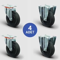 2 Adet EM01MKR150 Döner Tablalı + 2 Adet EM02MKR150 Sabit Maşalı Plastik-Kauçuk Tekerlek Çap:150 Kendin Yap Tekerlek Seti 2xEM01MKR150+2xEM02MKR150 - EMES