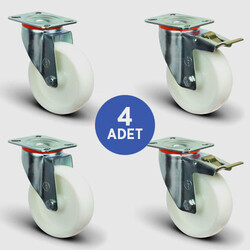 2 Adet EM01ZKZ125 Döner Tablalı + 2 Adet EM01ZKZ125F Döner Tablalı Frenli Poliamid Tekerlek Çap:125 Taşıma Arabası Tekerlek Seti 2xEM01ZKZ125+2xEM01ZKZ125F - EMES