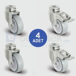2 Adet EU04ZKC75 Delik Bağlantılı + 2 Adet EU04ZKC75F Delik Bağlantılı Frenli PVC Kaplı Tekerlek Çap:75 Mobilya Tekerlek Seti 2 Adet EU04ZKC75+2XEU04ZKC75F - EMES