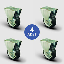 4 Adet EK02SPR100 Sabit Maşalı Kauçuk Kaplı Tekerlek Çap:100 Kendin Yap Tekerlek Seti 4xEK02SPR100 - EMES