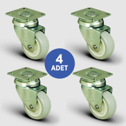 4 Adet EP01ZKC50, Oynak Tablalı PVC Kaplı Mobilya Tekerleği, Sehpa Tekeri, Çap:50, 4lü Set, Çift Dizi Bilyalı Geniş Tip - EMES