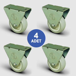4 Adet EP02ZKC50, Sabit Maşalı PVC Kaplı Mobilya Tekerleği, Sehpa Tekeri, Çap:50, 4lü Set, Geniş Tip - EMES