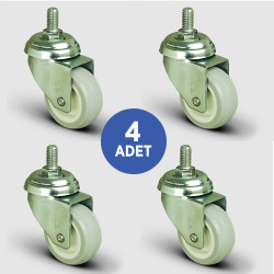 4 Adet EP05ZKC50, Oynak Civatalı PVC Kaplı Mobilya Tekerleği, Sehpa Tekeri, Çap:50, 4lü Set, Çift Dizi Bilyalı Geniş Tip - EMES