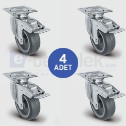 4 Adet EU01MKT100F Döner Tablalı FrenliTermoplastik Kauçuk Tekerlek Çap:100 Mobilya Tekerlek Seti 4xEU01MKT100F - EMES