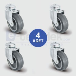 4 Adet EU04MKT75 Delik Bağlantılı Termoplastik Kauçuk Tekerlek Çap:75 Mobilya Tekerlek Seti 4xEU04MKT75 - EMES