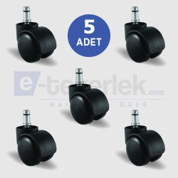 5 Adet EC03GMKM50, Pimli Mobilya Tekerleği Koltuk Tekeri, Çap:50, 5li Set, Geniş Tip - 