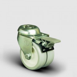 ET04ZKC75F Oynak Frenli Delikli Çiftli PVC Tekerlek Çap:75 Sanayi Tekerleği Burçlu Oynak Delik Bağlantılı Poliamid Üzeri PVC Kaplı İkili Teker - EMES