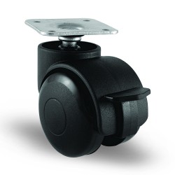 EC01GMKM50F Döner Tablalı Frenli Plastik Mobilya Tekerleği Çap:50 Oynak Frenli Tabla Bağlantılı, Geniş Tip, Burçlu - 
