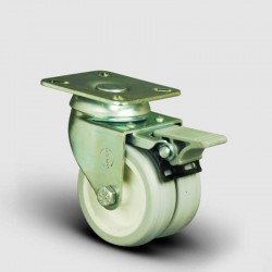 ET01ZKC75F Oynak Frenli Tablalı Çiftli PVC Tekerlek Çap:75 Sanayi Tekerleği Burçlu Oynak Tabla Bağlantılı Poliamid Üzeri PVC Kaplı İkili Teker - EMES