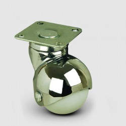 EF01MKC40 Döner Tablalı PVC Mobilya Tekerleği, Çap:40 Oynak Tabla Bağlantılı, Burçlu Küre Tekerlek Krom Kaplı - EMES